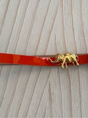 kate spade Orange Patent Leather Belt with Gold Elephant Accent